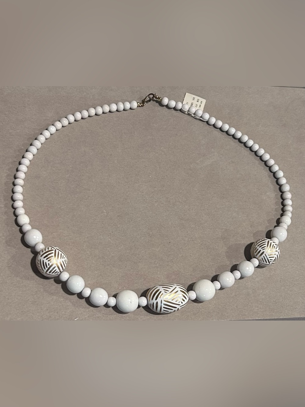 White Beaded Women’s Necklace with Gold Accent